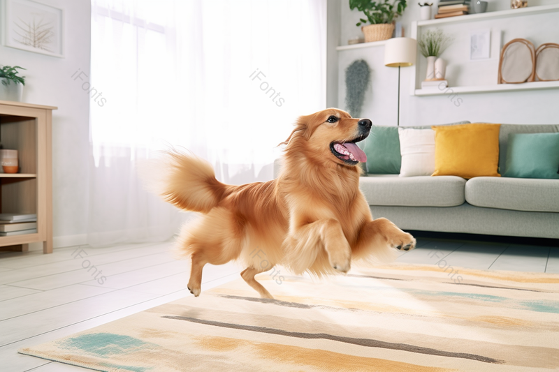 室内地毯上嬉戏玩耍的宠物金毛犬动物,高清,摄影图,摄影图片,图片大全,摄影图免费下载